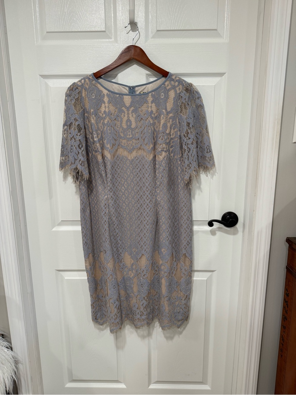 Adrianna Papell Gray Lace Midi Dress with Nude Lining